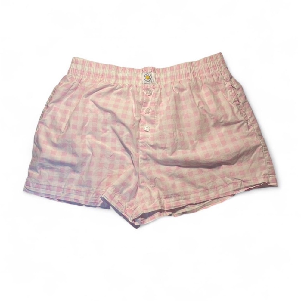 Y2K Happily Grey Pink & White Gingham Lounge Summer Casual Shorts size S
